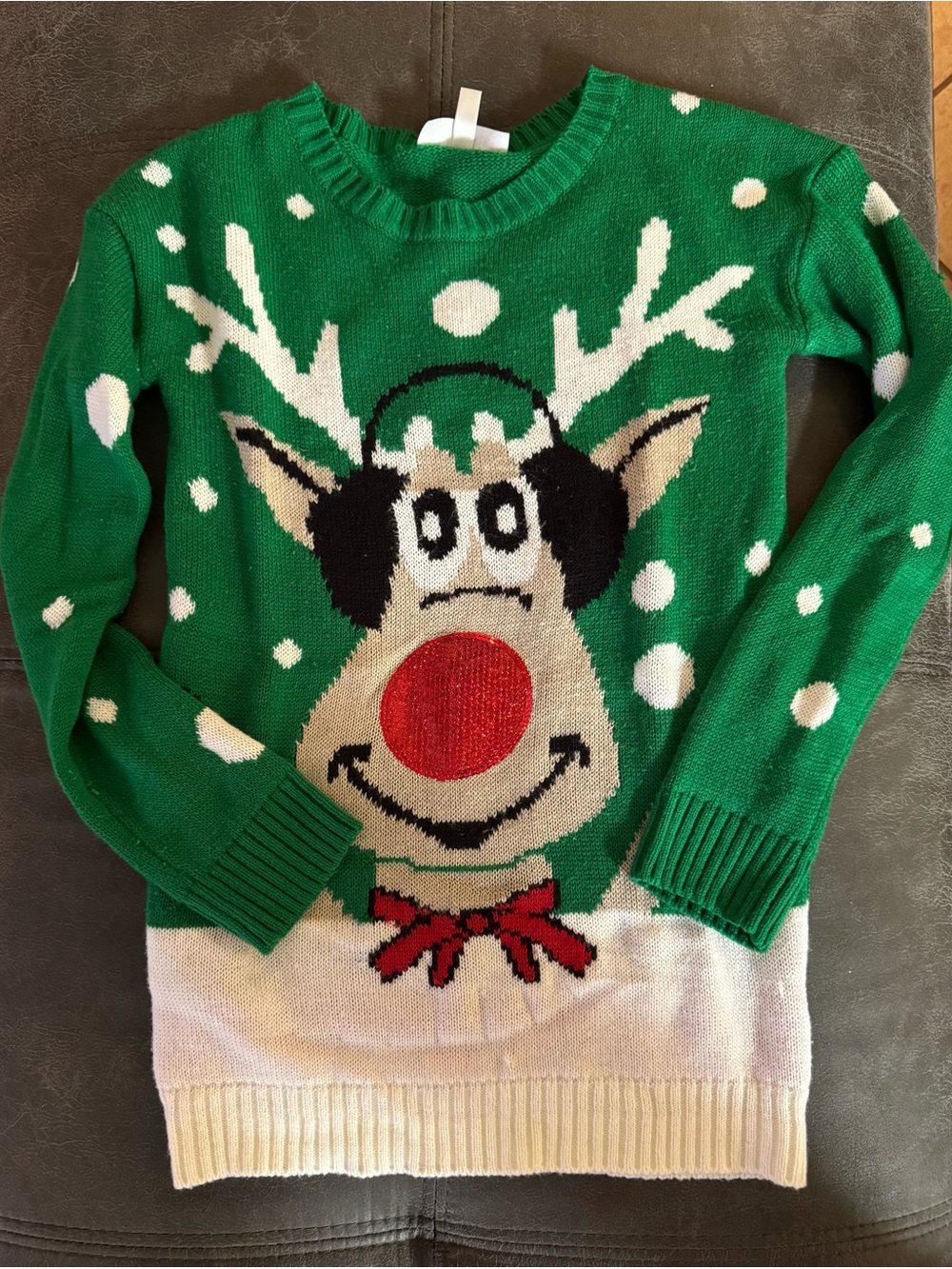 Tipsy Elves Green Reindeer Novelty Christmas Sweater - Holiday Knit